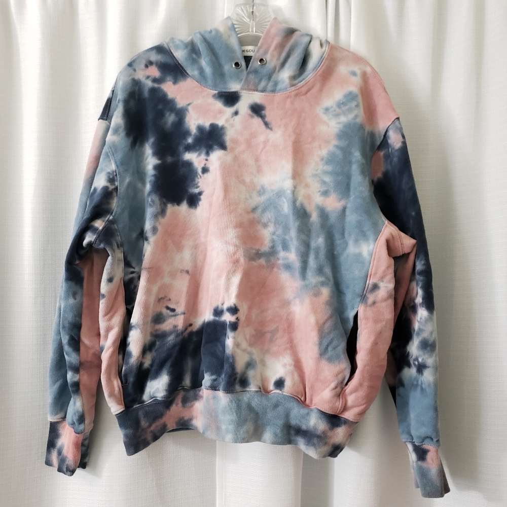 Large Liegou Pink Blue Tye Die Pullover Hoodie